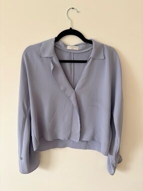 Babaton Pale Blue Draped Cropped Blouse